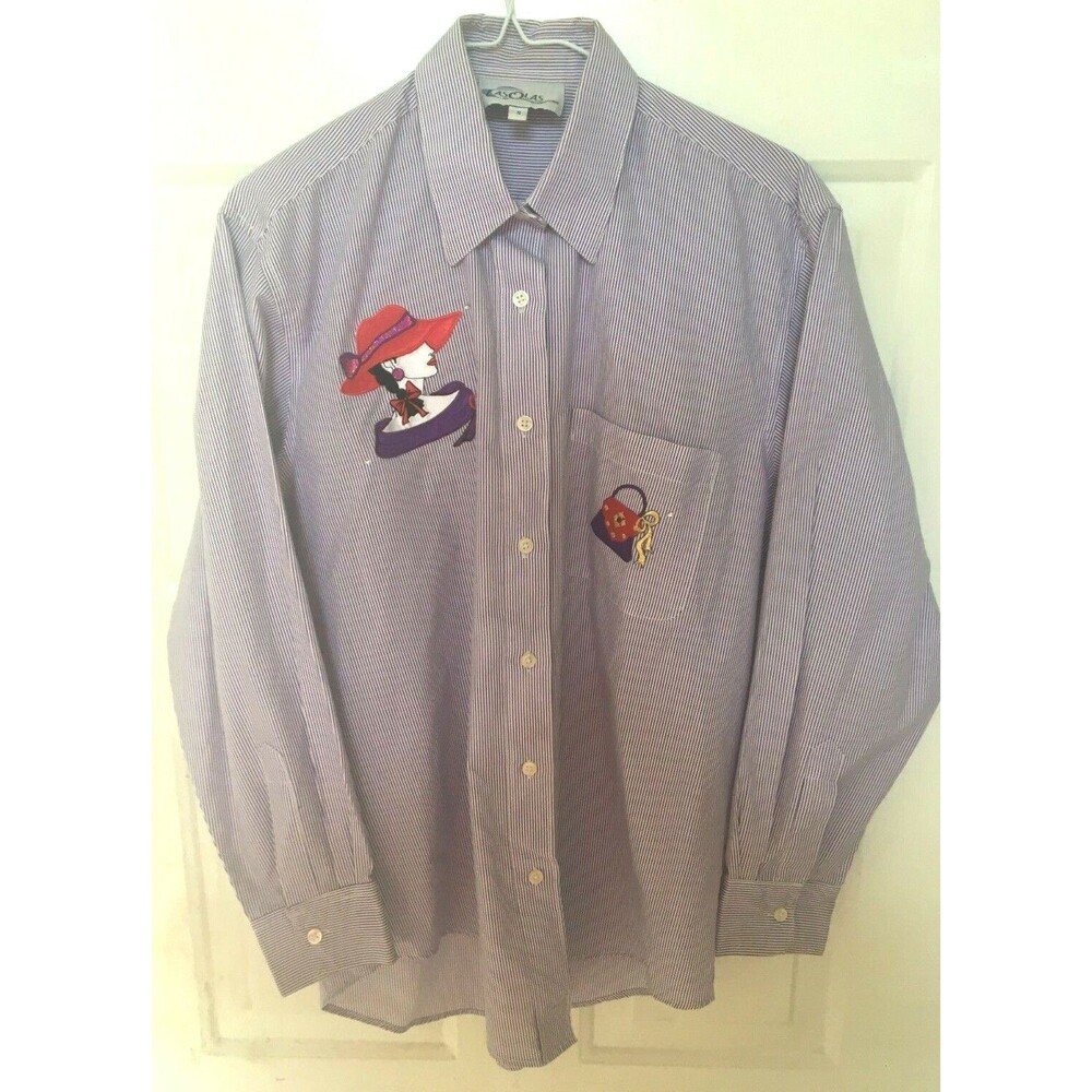 Las Olas Red Hat Society Women's Blouse Long Sleeve Small Purple White Stripes